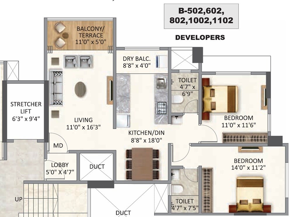 Floor plan of 2 BHK 878 Sq. Ft. Apartment in Kotibhaskar Gomati Narmada CHSL, Pune