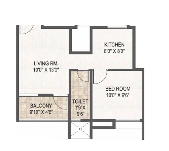 Floor plan of 1 BHK 363 Sq. Ft. Apartment in Kotibhaskar Parshwa, Pune