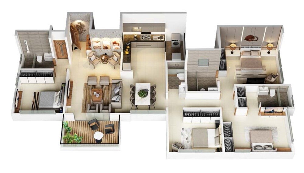 Floor plan of 4 BHK 1487 Sq. Ft. Apartment in Kotibhaskar Snehdeep CHS, Pune