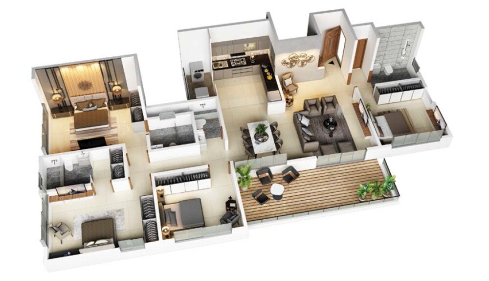 Floor plan of 4 BHK 1526 Sq. Ft. Apartment in Kotibhaskar Snehdeep CHS, Pune