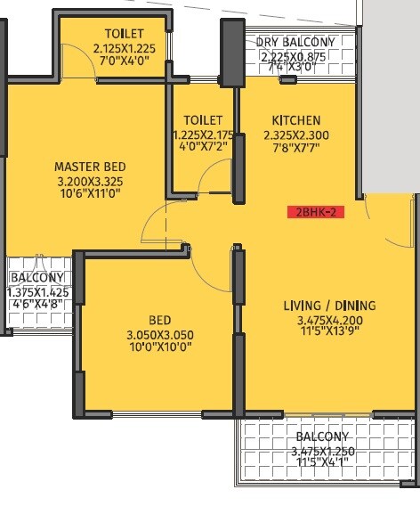 Floor plan of 2 BHK 614 Sq. Ft. Apartment in Krisala 41 Evoke, Pune