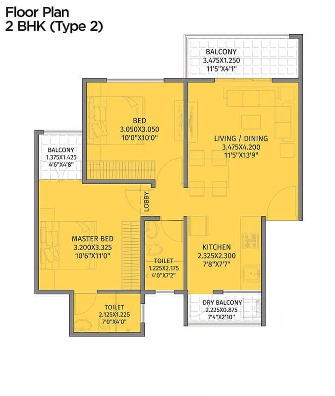 Floor plan of 2 BHK 623 Sq. Ft. Apartment in Krisala 41 Evoke, Pune