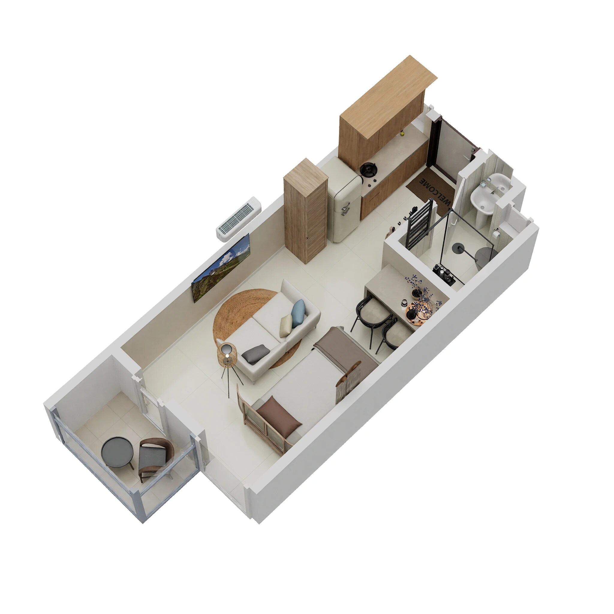 Floor plan of 332 Sq. Ft. Studio in Krisala 41 Commune, Pune