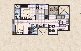 Floor plan of 2 BHK 614 Sq. Ft. Apartment in Krisala 41 Earth, Pune