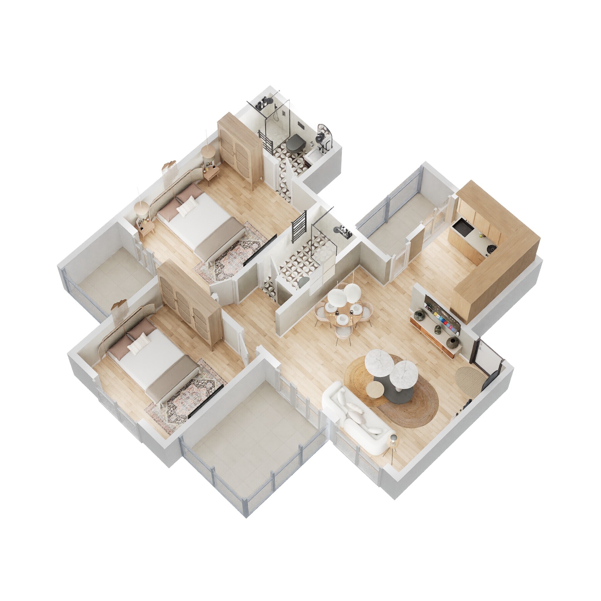 Floor plan of 2 BHK 694 Sq. Ft. Apartment in Krisala 41 Elite 2, Pune