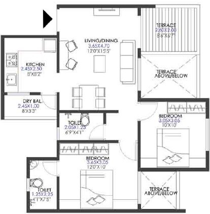 Floor plan of 2 BHK 622 Sq. Ft. Apartment in Krisala 41 Elite, Pune