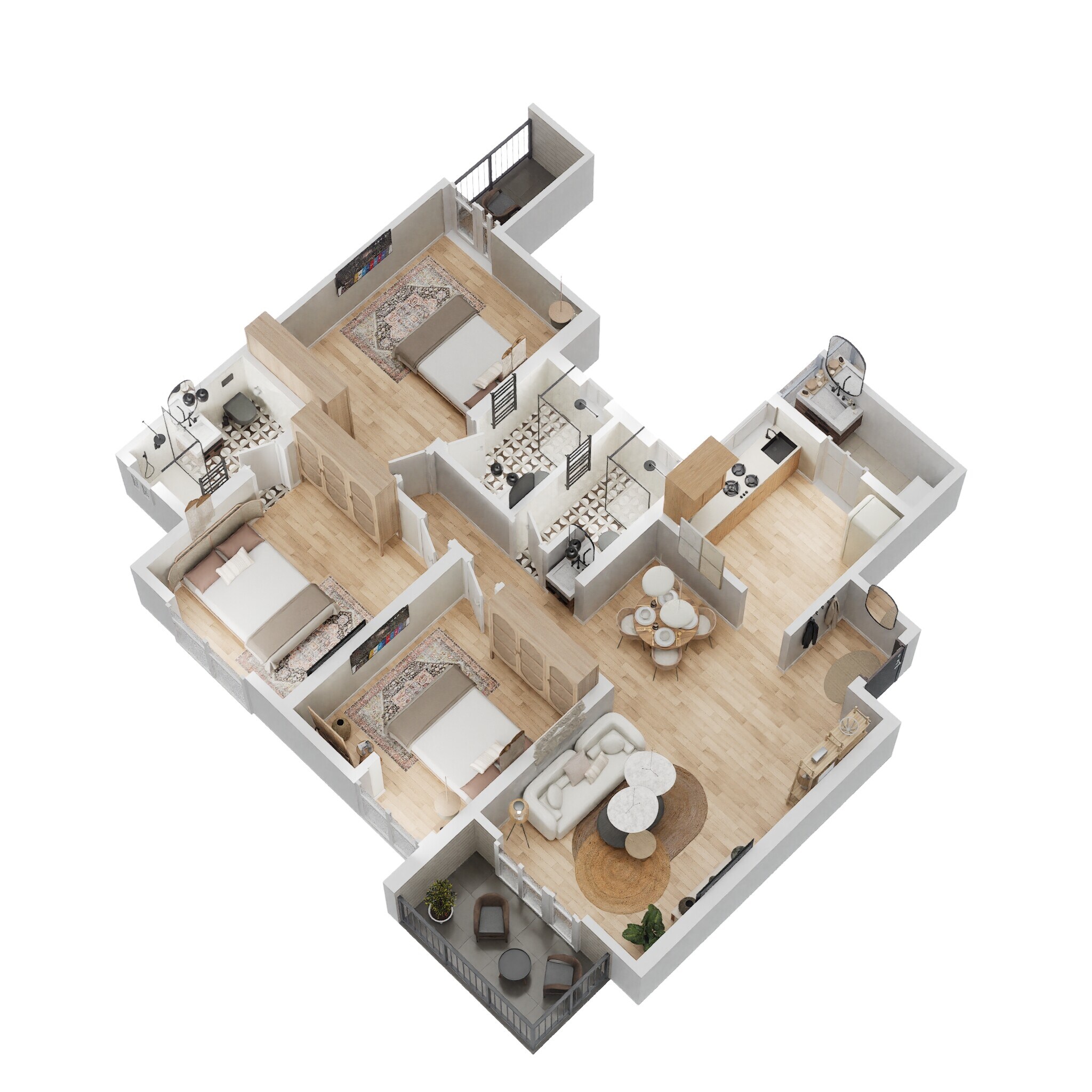 Floor plan of 3 BHK 981 Sq. Ft. Apartment in Krisala 41 Luxovert, Pune
