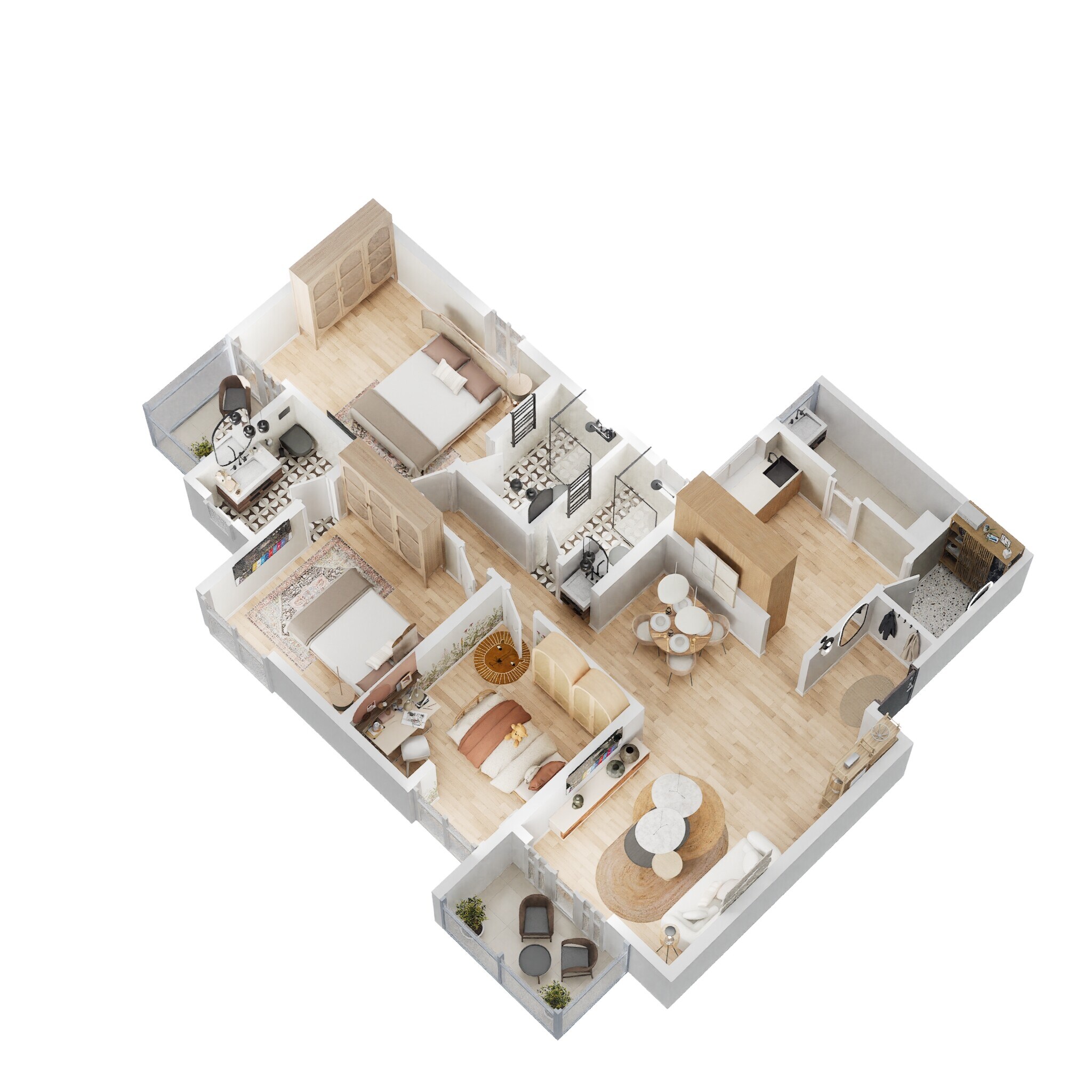 Floor plan of 3 BHK 1102 Sq. Ft. Apartment in Krisala 41 Luxovert, Pune