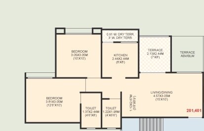 Floor plan of 2 BHK 533 Sq. Ft. Apartment in Krisala Adora, Pune