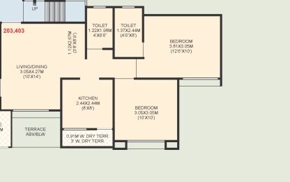 Floor plan of 2 BHK 546 Sq. Ft. Apartment in Krisala Adora, Pune
