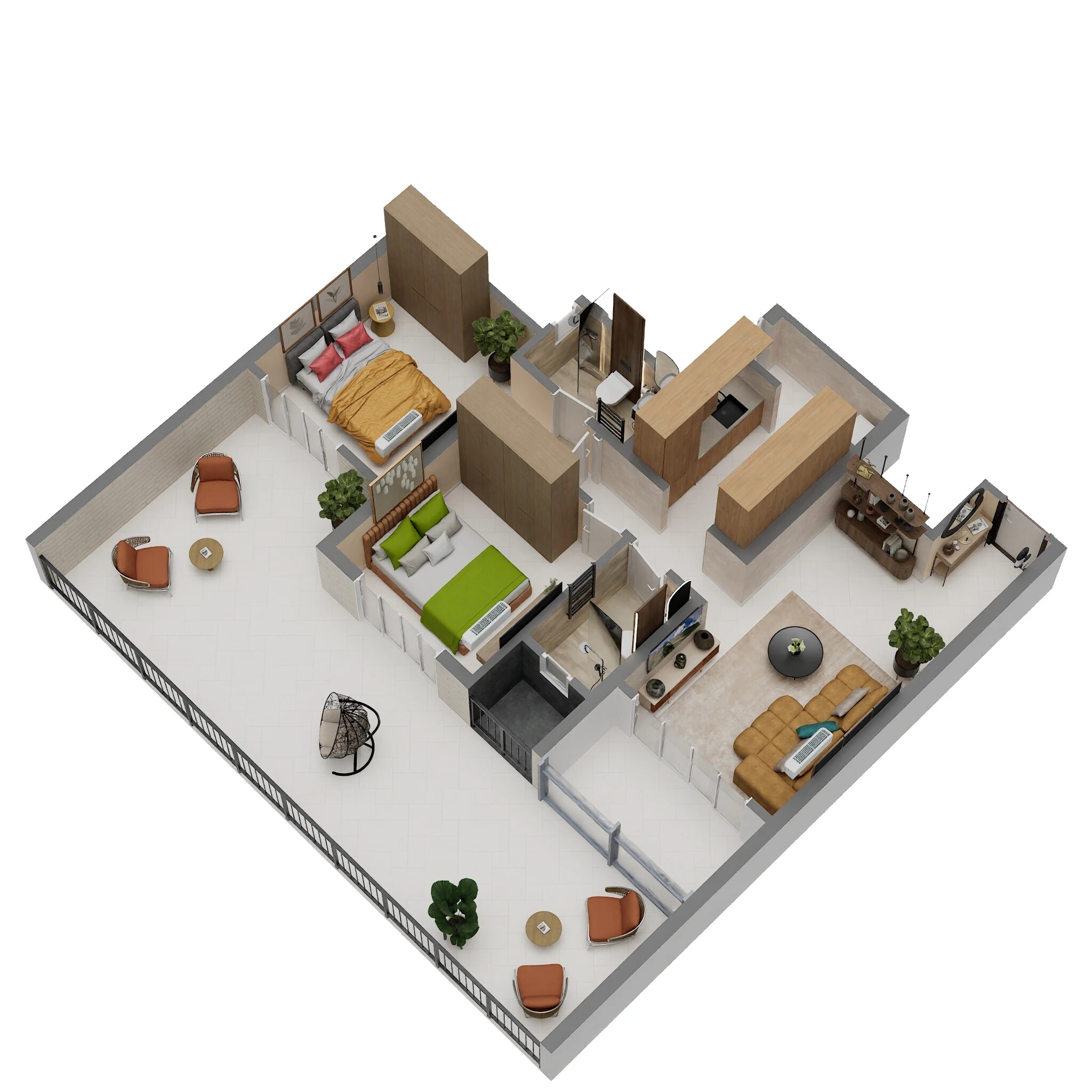 Floor plan of 2 BHK 600 Sq. Ft. Apartment in Krisala Everland, Pune