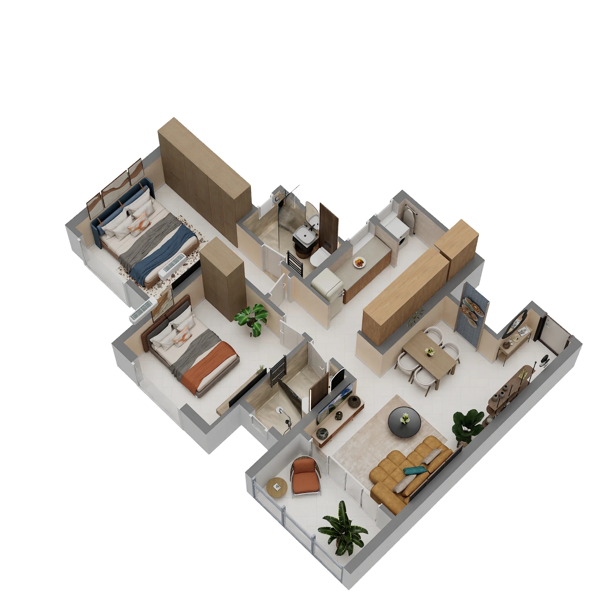 Floor plan of 2 BHK 690 Sq. Ft. Apartment in Krisala Everland, Pune