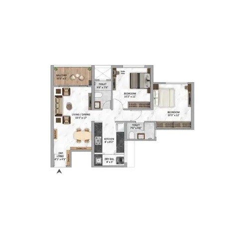 2 BHK 690 Sq. Ft. Apartment