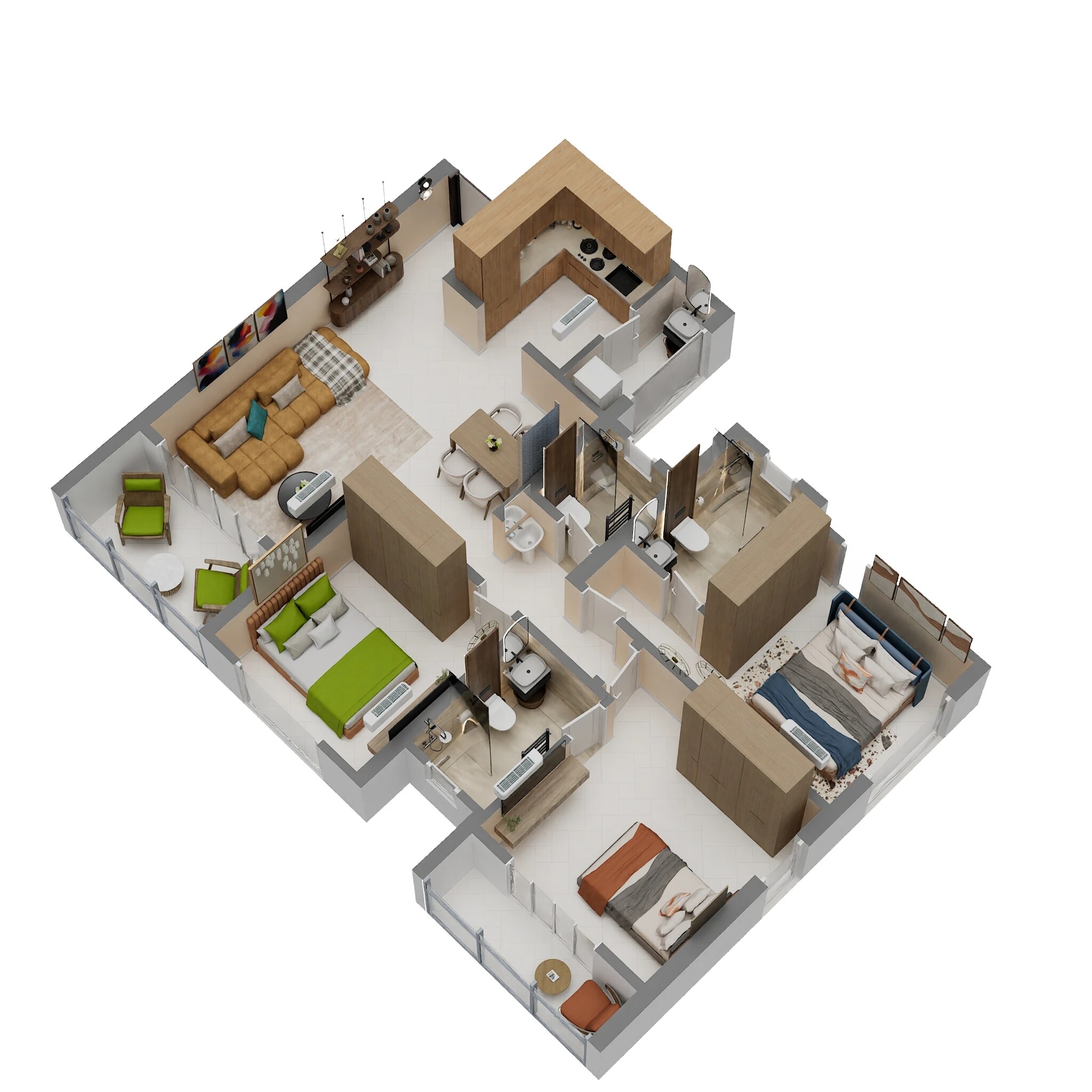 3 BHK 1000 Sq. Ft. Apartment