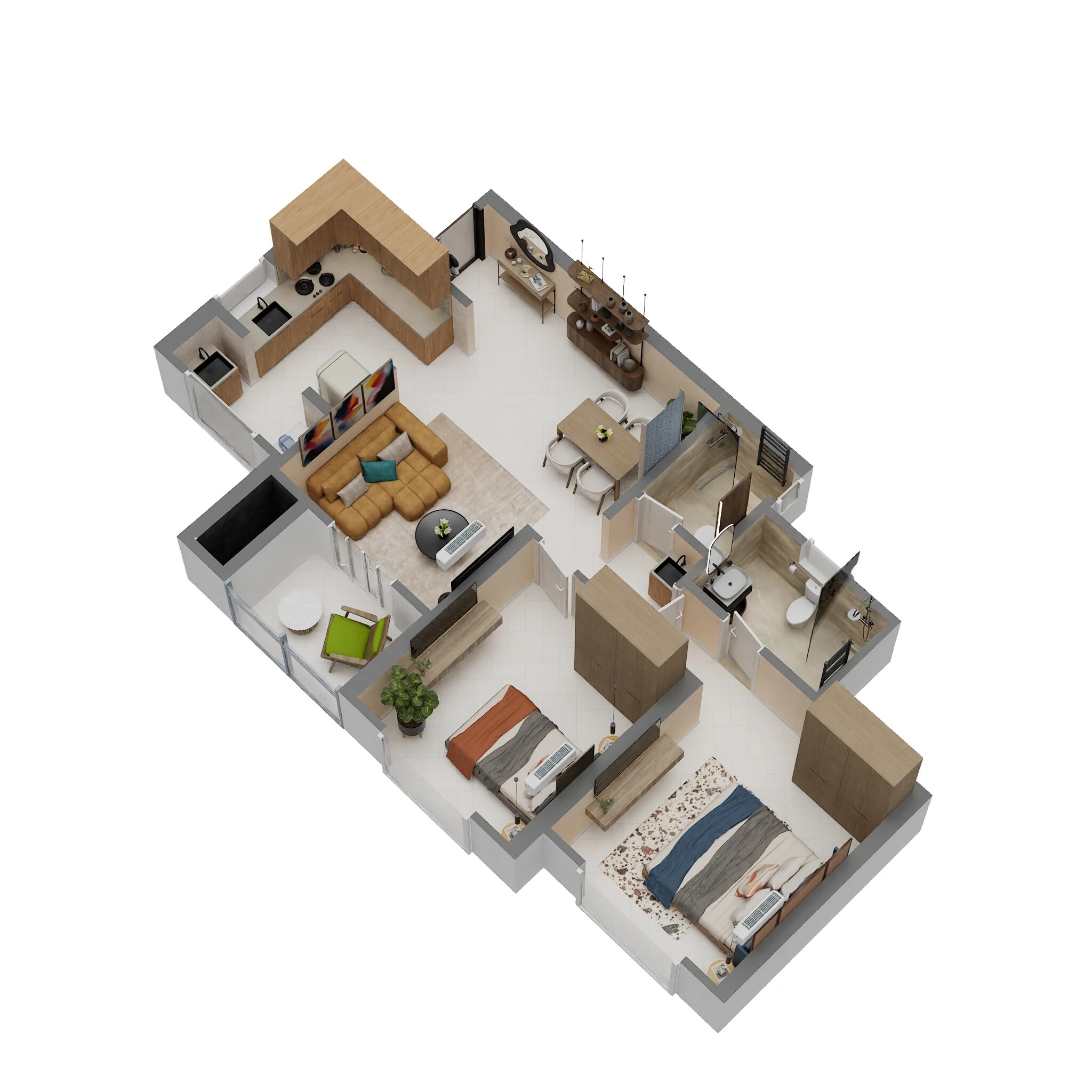 Floor plan of 2 BHK 756 Sq. Ft. Apartment in Krisala Everlyn, Pune