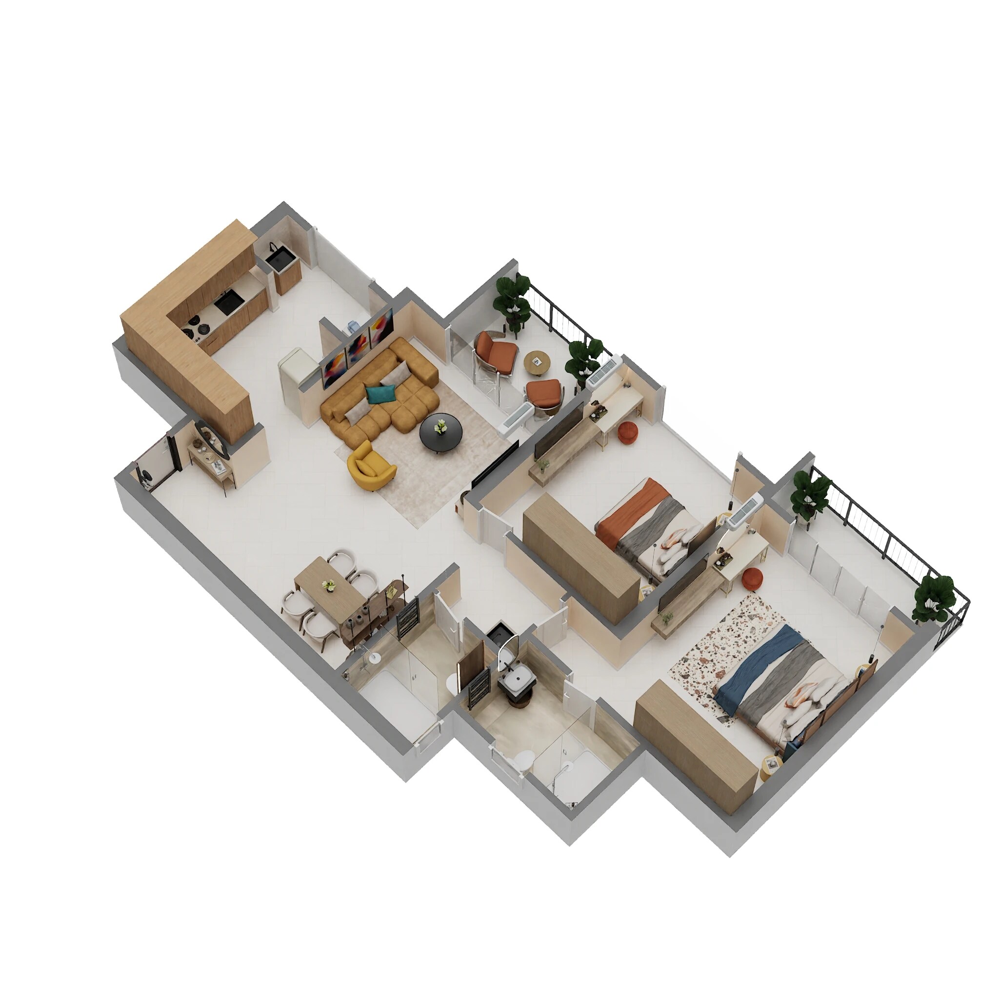 Floor plan of 2 BHK 819 Sq. Ft. Apartment in Krisala Everlyn, Pune