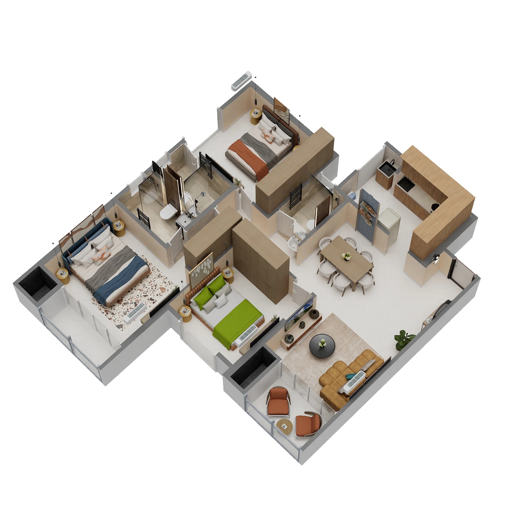 Floor plan of 3 BHK 1103 Sq. Ft. Apartment in Krisala Everlyn, Pune