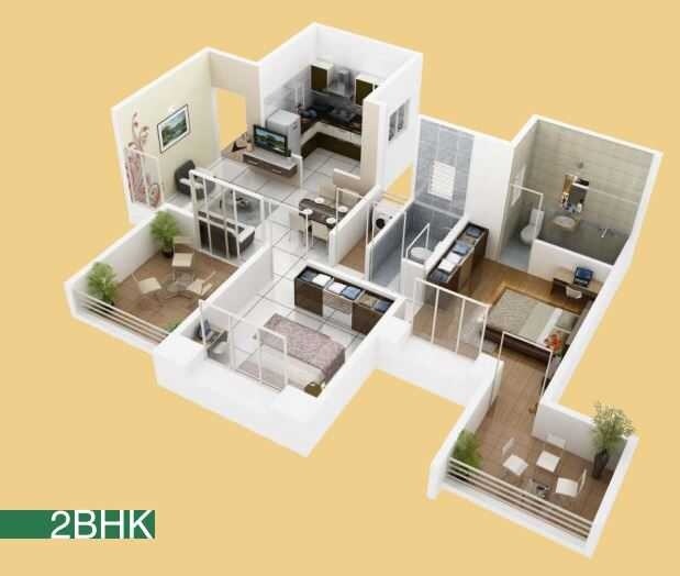 Floor plan of 2 BHK 490 Sq. Ft. Apartment in Krisala Krisanta Skyline, Pune