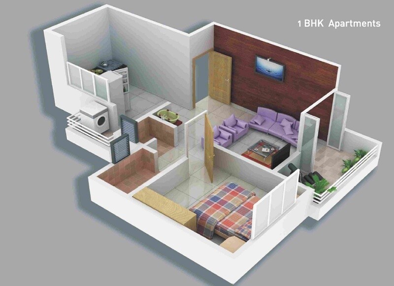 Floor plan of 1 BHK 580 Sq. Ft. Apartment in Krisala Palash Apartment, Pune