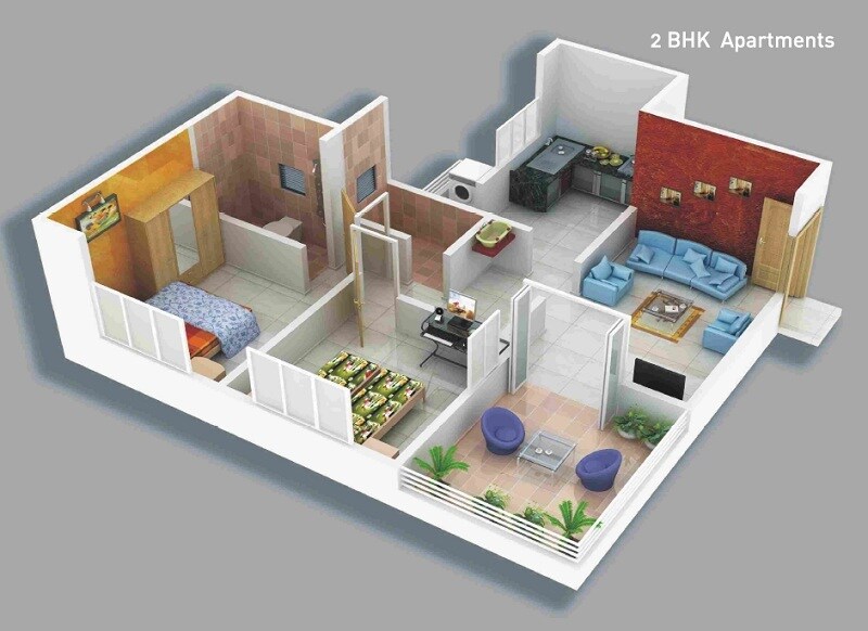 Floor plan of 2 BHK 840 Sq. Ft. Apartment in Krisala Palash Apartment, Pune