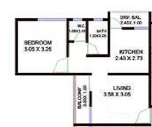 Floor plan of 1 BHK 442 Sq. Ft. Apartment in Krishna Aakar, Pune