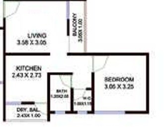 Floor plan of 1 BHK 463 Sq. Ft. Apartment in Krishna Aakar, Pune