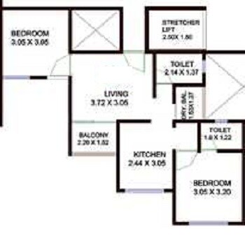 Floor plan of 2 BHK 576 Sq. Ft. Apartment in Krishna Aakar, Pune