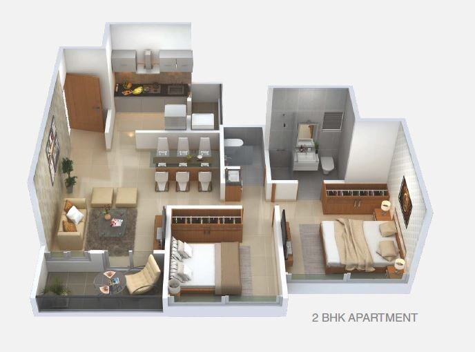 Floor plan of 2 BHK 922 Sq. Ft. Apartment in Krishna Aeropolis, Pune