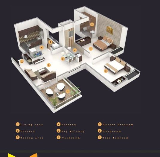 Floor plan of 2 BHK 762 Sq. Ft. Apartment in Krishna Aeropolis Phase 3, Pune