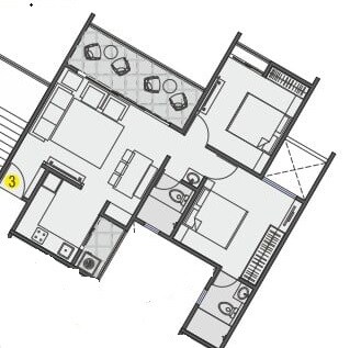 Floor plan of 2 BHK 699 Sq. Ft. Apartment in Krishna Amarillo, Pune