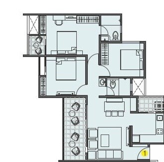 Floor plan of 3 BHK 874 Sq. Ft. Apartment in Krishna Amarillo, Pune