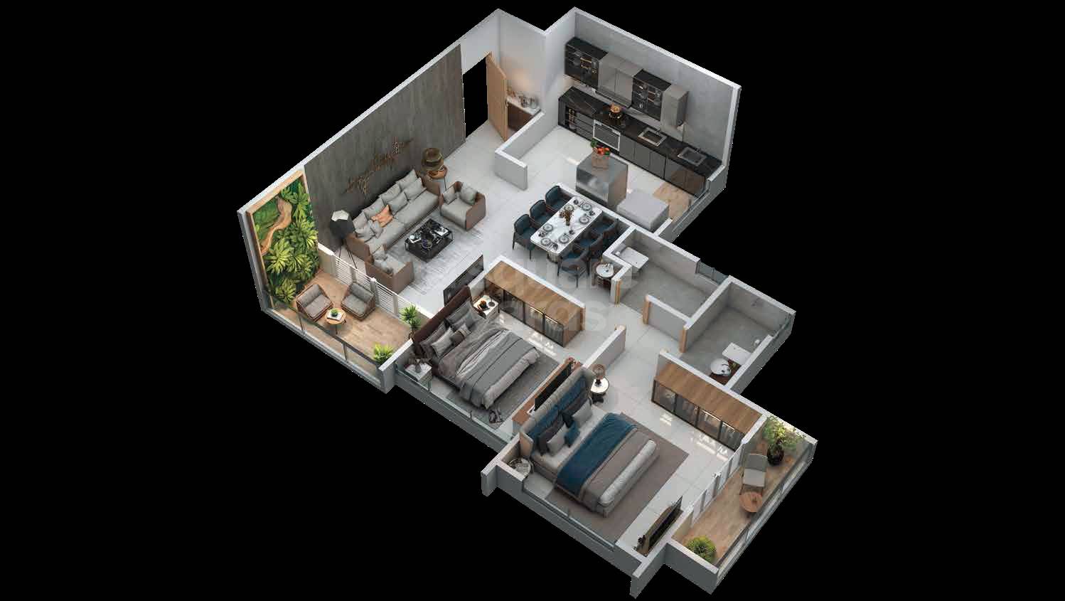 Floor plan of 2 BHK 701 Sq. Ft. Apartment in Krishna Austin, Pune