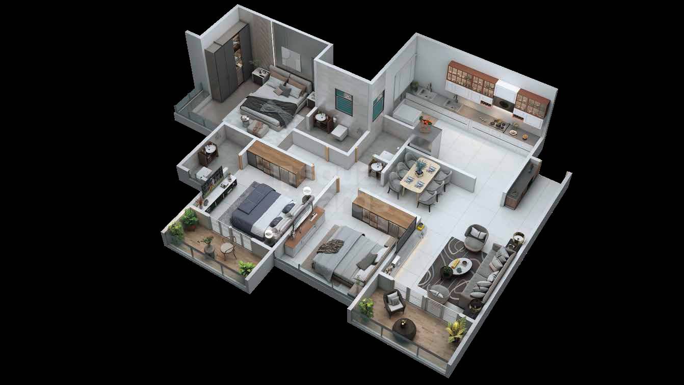Floor plan of 3 BHK 1004 Sq. Ft. Apartment in Krishna Austin, Pune