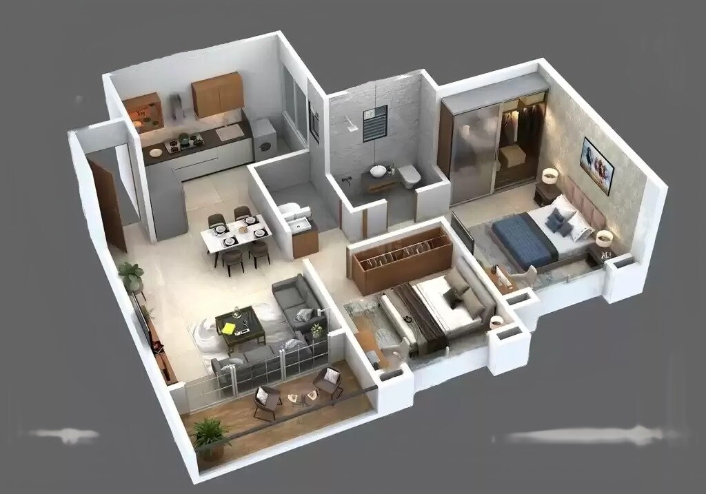 Floor plan of 2 BHK 698 Sq. Ft. Apartment in Krishna Aviro, Pune