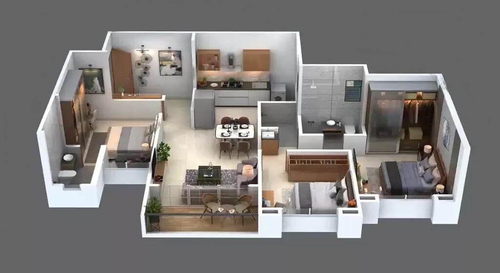Floor plan of 3 BHK 922 Sq. Ft. Apartment in Krishna Aviro, Pune