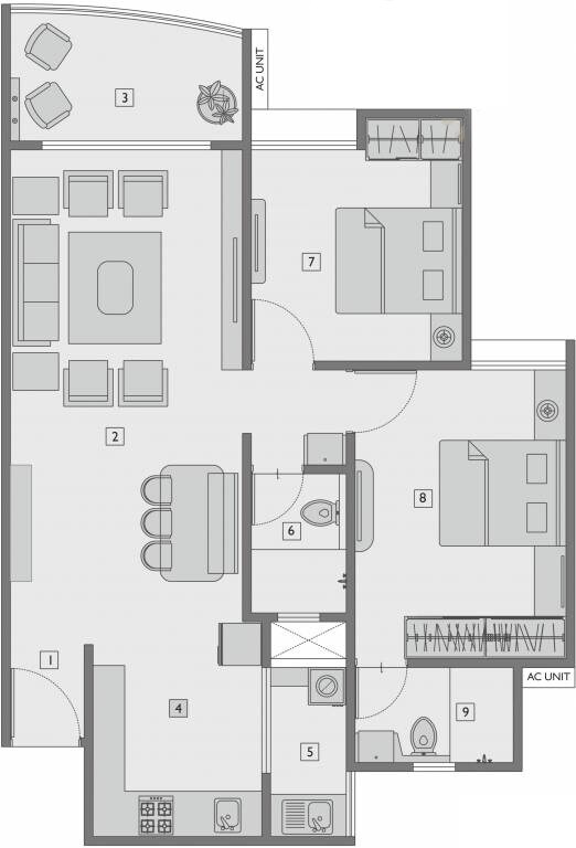 Floor plan of 2 BHK 772 Sq. Ft. Apartment in Krishna Fairmont, Pune