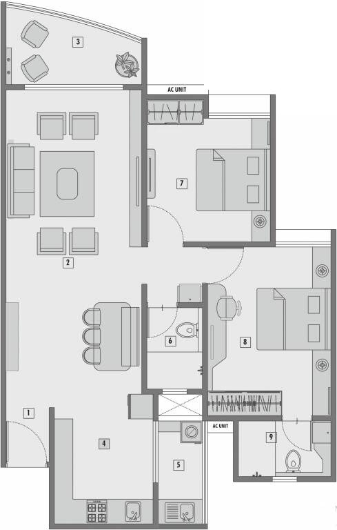Floor plan of 2 BHK 774 Sq. Ft. Apartment in Krishna Fairmont, Pune