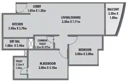 Floor plan of 2 BHK 796 Sq. Ft. Apartment in Krishna Fairmont, Pune