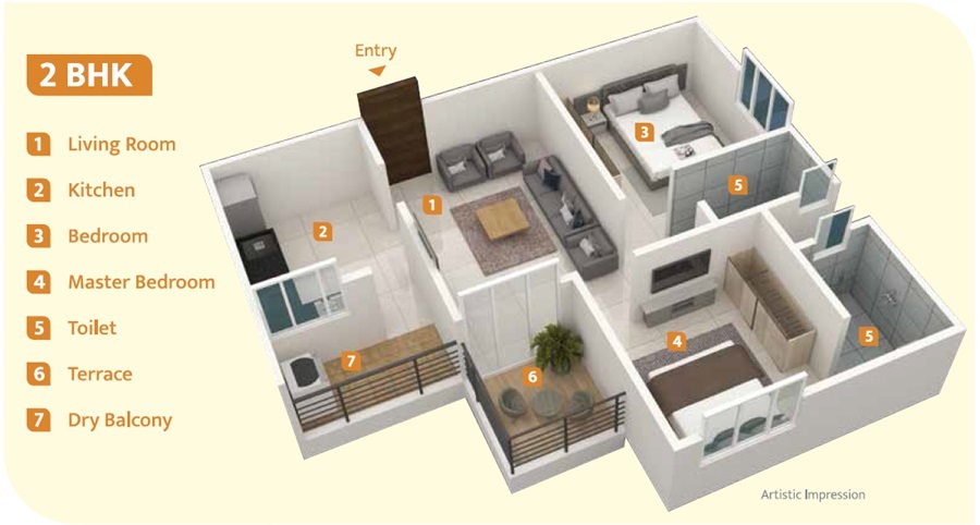 2 BHK 574 Sq. Ft. Apartment in Krishna Lake Town