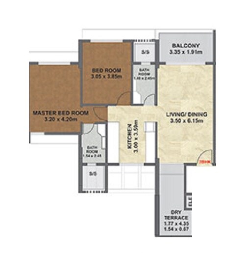 Floor plan of 2 BHK 814 Sq. Ft. Apartment in Krishna Lotus Court, Pune