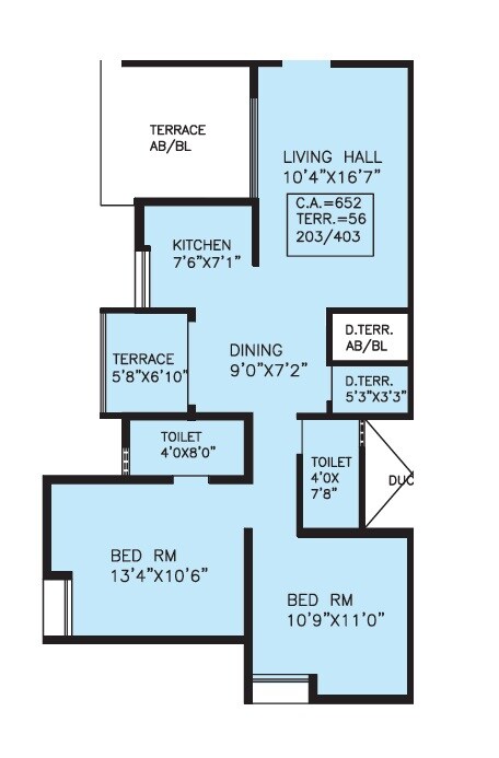 Floor plan of 2 BHK 652 Sq. Ft. Apartment in Krishna Renaissance, Pune