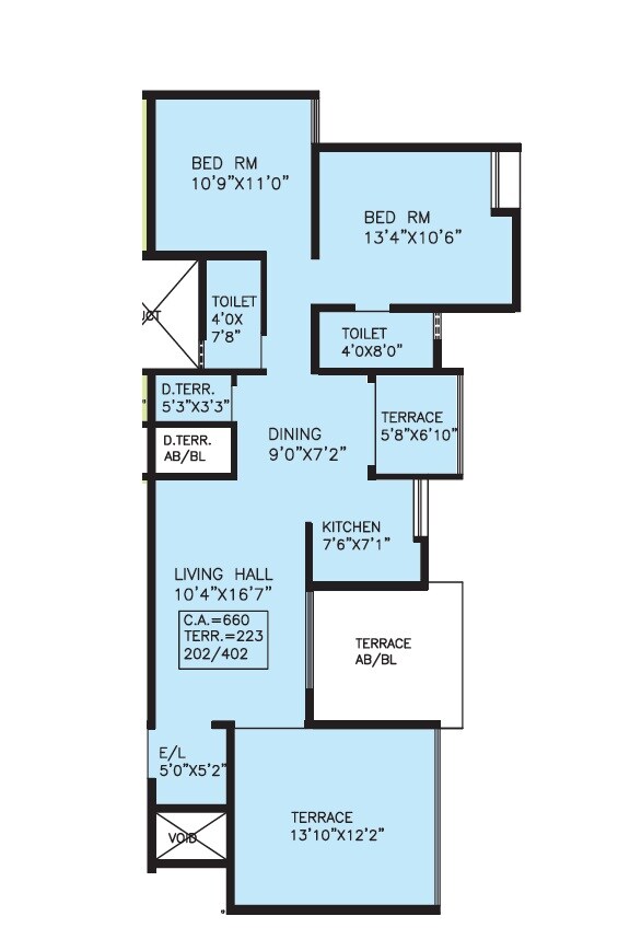 Floor plan of 2 BHK 660 Sq. Ft. Apartment in Krishna Renaissance, Pune
