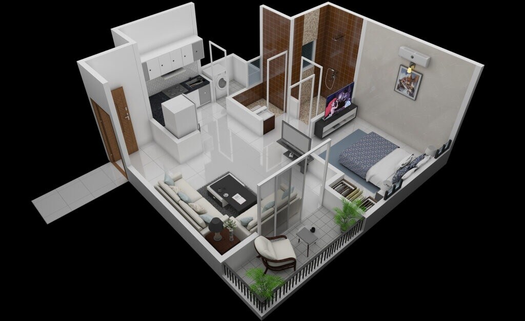 Floor plan of 1 BHK 300 Sq. Ft. Apartment in Krishna Sai Dwarka, Pune