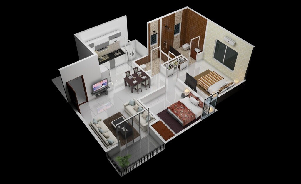 Floor plan of 2 BHK 455 Sq. Ft. Apartment in Krishna Sai Dwarka, Pune