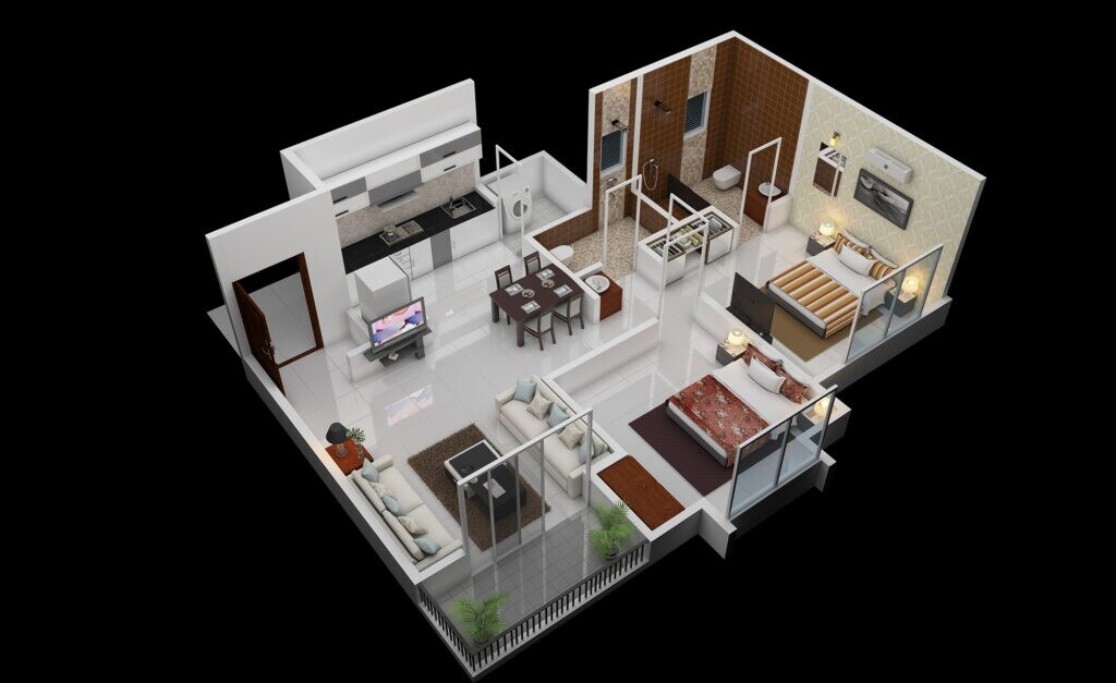 Floor plan of 2 BHK 520 Sq. Ft. Apartment in Krishna Sai Dwarka, Pune