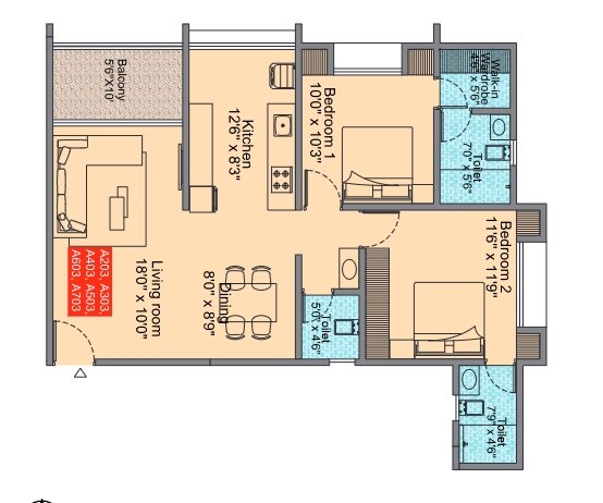 Floor plan of 2 BHK 918 Sq. Ft. Apartment in Krishna Sai Mangalam, Pune