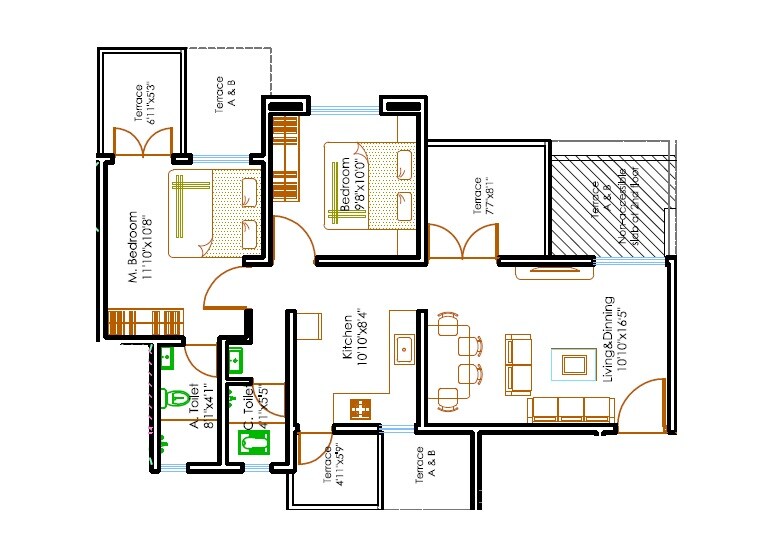 Floor plan of 2 BHK 495 Sq. Ft. Apartment in Krishna Smruti Garden, Pune