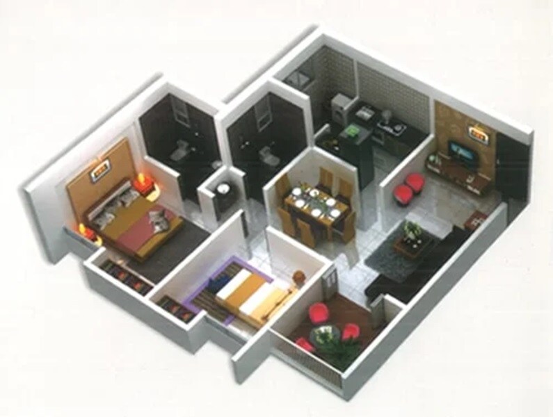 Floor plan of 2 BHK 775 Sq. Ft. Apartment in Krishna The Miracle, Pune