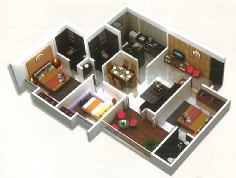 Floor plan of 3 BHK 1032 Sq. Ft. Apartment in Krishna The Miracle, Pune