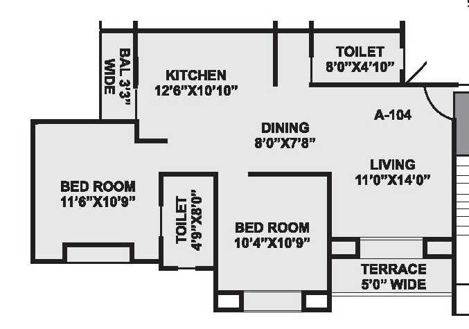 Floor plan of 2 BHK 972 Sq. Ft. Apartment in Krishna Westwind, Pune